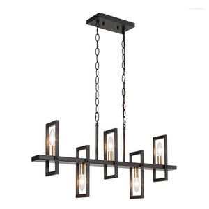 Pendant Lamps Retro Industrial Style Wrought Iron Chandelier Personality Simple Rectangle Creative Bedroom Living Room Dining Light