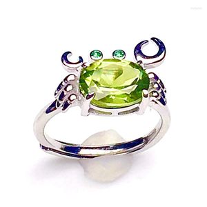 Cluster-Ringe, natürlicher, echter grüner Peridot-Ring im Krabben-Stil, 7,9 mm, 2 Karat, Edelstein, 925er Sterlingsilber, feiner Schmuck für Männer oder Frauen, X219299