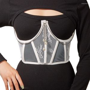 Cintos elegantes rendados modelador de cintura feminino espartilho modelador corporal cinta underbust extensor streetwear decorações