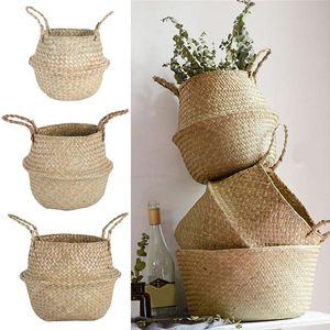Storage Baskets LuanQI Seagrass Basket Wicker Work Rattan Hanging Planting Flower Pot Laundry Cesta Mimbre Picnic 230613