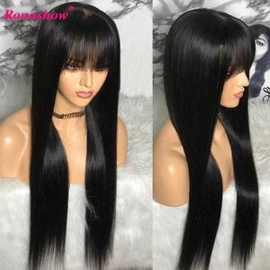 Lace Wigs Straight Wig With Bangs Human Hair Short Bob Wigs For Black Women Full Machine Mad Cheap 30 Inch 100% Human Hair Wigs Fringe Wig Z0613