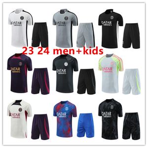 22/23/24 PSGs fato de treino camisa de futebol 2023 2024 Paris roupas esportivas homens crianças terno de treinamento de manga curta terno uniforme de futebol chandal moletom conjunto de camisola