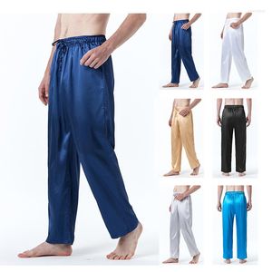 Mäns byxor Luclesam Men Silk Pyjama Elastic Drawstring Plus Long Pant European Size Spring Fashion Casual Clothing