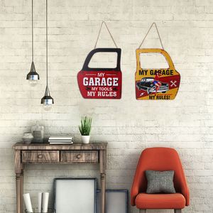 Decorative Objects Figurines MY GARAGE RULES Vintage Wood Signs Car Door Wooden Plaque Auto Repair Shop Service Wall Decor Retro 230613