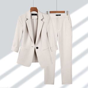 Kvinnors kostymer Blazers 2023 Spring Summer New Elegant Suft Jacket Matchande Set Women's Korean Chic Blazers Coat Pants 2 Piece Female Professional Suit