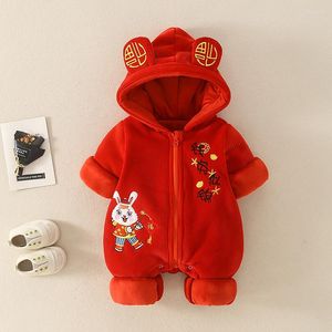 Roupa étnica 8 cores inverno infantil macacão de algodão grosso auspicioso caracteres chineses bordado roupas do ano estilo chinês macacão de bebê