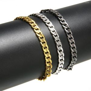 Pulseiras Link 3 Cores Plana Curb Pulseira Masculina Aço Inoxidável Metal Mão Corrente Hip Hop Na Moda Unissex Festa Jóias Bijoux Femme