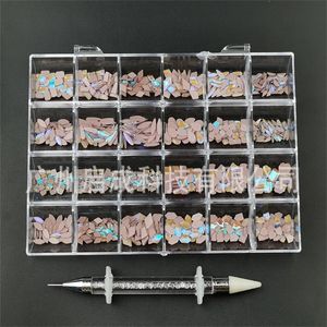 False Nails 24 Cells Boxed Crystal AB 3D Flatback Glass Nail Art Diy Flat Bottom Special Shaped Diamond P230612