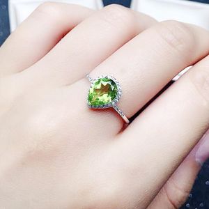 Cluster Rings Natural Real Green Peridot Drop Style Ring 7 9mm 1.3CT Gemstone 925 Sterling Silver Fine Jewelry Women X219302