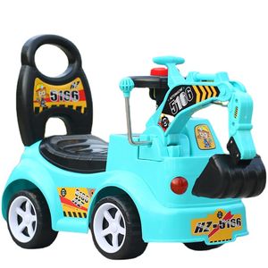 Scooter infantil com música, escavadeira, balanço, carro, brinquedo, veículo de engenharia, pode sentar para andar, crianças andam em brinquedos