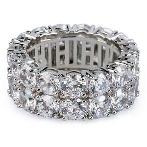 Индивидуальное серебристое кольцо с хип -хоп с 2 рядами круглое кольцо с бриллиантом Moissanite для украшений рэпера