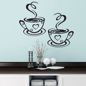 Svart kaffekoppar väggkonst klistermärken pvc hem kök restaurang café te vägg klistermärke kaffekoppar klistermärke vägg dekal dekor diy