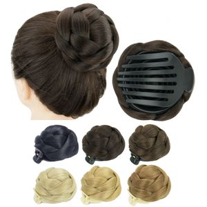 Chignons soowee syntetiska hår flätade chignon dansare hår donut hårstycken scrunchie claw hår bun updo för bröllop fest 230613