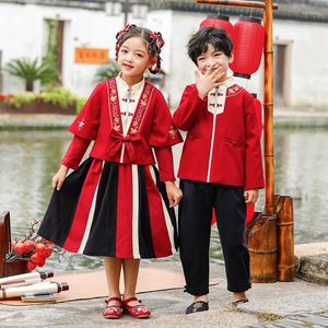 Etniska klädårskläder flicka Hanfu Boy Tang Suit Flower Brodery Zipper Top Thick Winter Chinese Style Traditionell Ancient Costume