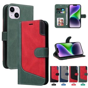 Splicing Hybrid Hit Color Leather Wallet Cases For Iphone 15 14 Pro Max Iphone15 ProMax 15Pro Three Color Credit Card ID Slot Holder Kickstand Book Flip Cover Pouch