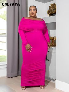 Plus size Dresses CM.YAYA Size Women Butterfly Off Shoulder Long Sleeve Bodycon Midi Ruched Maxi Dress Sexy Party Club Evening 230613