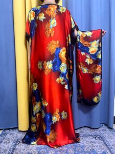 Abayas roupas étnicas para as mulheres 2023 muçulmana flor vermelha tecido de seda verão solto femme robe africano islã vestidos caftan marroquino com turbante 230613