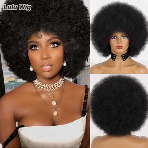 Koronkowe peruki krótkie syntetyczne włosy afro perwersyjne peruki z grzywką dla czarnych kobiet afrykańskie syntetyczne ombre bezskrowane cosplay naturalna czarna peruka Z0613