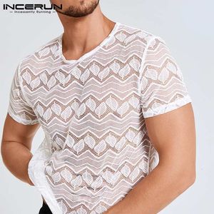 Camisetas Masculinas Men T Shirt Mesh Renda See Through Streetwear O Neck Respirável Manga Curta Sexy Tee Tops Festa Casual Camisetas S-5XL INCERUN 230613