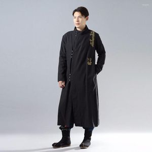 エスニック服2023伝統的なドレス男性のための秋の冬ジャケット長いジャケットShu Velveteen National Style Robe Coat Parkas