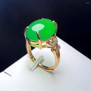 Wedding Rings Green Agate Finger Ring Charm Simple Gold Color Adjustable Copper Stone With Zircon For Women