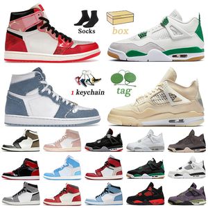 With box Jumpman 1 4s basketball shoes Denim Starfish 1s Lost And Found Washed Pink Pine Green Retros 4 Military Sail White Black Cat Dark Mocha sport trainers sneakers