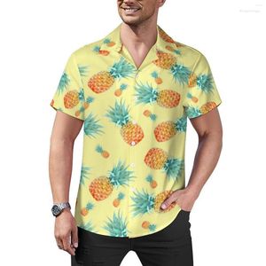 Herren-Freizeithemden, Herren-Hemd mit Ananas-Muster, tropische Früchte, Strand, lockere hawaiianische, stilvolle Blusen, kurze Ärmel, Grafik, übergroß