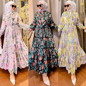 Basic Casual Dresses Muslim Middle East Women's Summer Print Dress Malaysia Indonesia Arabia Trkiye Ruffles long dress 230613