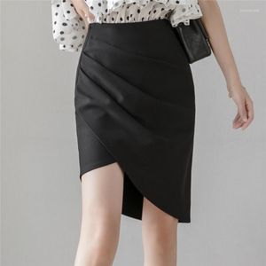 Kjolar 2023 kvinnor svarta kontor damer hög midja elegant smal midi ol kjol student trendig enkel sommar