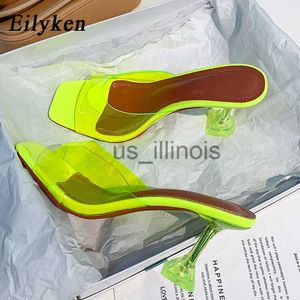 Chinelos Eilyken Verde PVC Jelly Chinelos Dedo Aberto Perspex Sike Salto Alto Cristal Mulheres Sandálias Transparentes Bombas Sapatos J230613