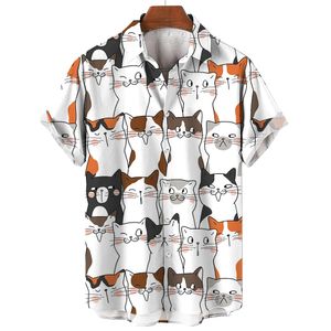 メンズシャツハワイアン半袖男性服ファッションボタンシャツ男性のためのカワイイ子猫トップTシャツharajukuかわいいブラウス