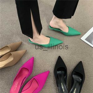 Slippare 2023 Spring Pointed Toe Women Mules Slipper Fashion Candy Color Ladies Elegant Dress Sandal Square Low Heel Slip On Slides J230613