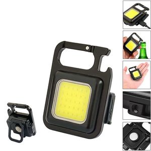COB Keychain Work Light Rechargeable Cob Keychain Light with Retractable Keychain Bottle Opener Collapsible Bracket Pocket Magnetic COB Light for Camping Running
