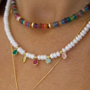 Choker sötvatten pärla blandad färg natursten klassisk handgjord halsband för kvinnors initiala droppe pendelle bankettparti