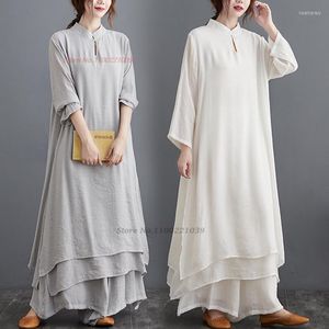 Etnik Giyim 2023 Kadınlar Geleneksel Hanfu Set Çin Tai Chi Tekdüzen Retro Zen Suit Oriental Tops Pants Yoga Taiji