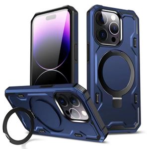 Magsafe trådlös laddning av telefonfodral för iPhone 15 Plus Pro Max PC TPU Hybrid Defender Kickstand Protective Cover med dold konsol Invisible Ring Stand Shell