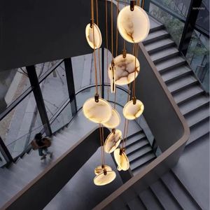 Lampadari Led Art Lampadario Lampada a sospensione Luce Lusso Marmo Scala di cristallo Soggiorno Moderno Rotondo Appeso Apparecchio Villa Spazi lunghi