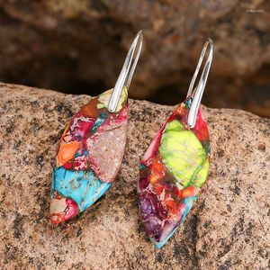 Kolczyki Dangle Naturalne kolorowe wspaniałe klejnoty Kamień dla kobiet kształt liści Jaspers kolczyka moda odważna biżuteria bijoux