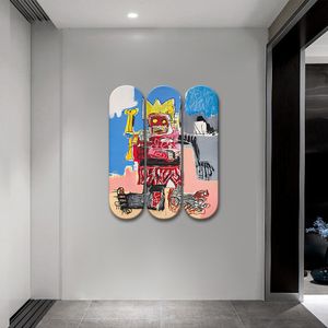 Decorative Objects Figurines Jean Michel Board Graffiti King Pop Art Skateboard Wall Skate Deck Mural Hanging for Men Cave Decor 230612