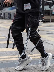 Pants Pfnw Men's Streetwear Hip Hop Casual Overalls Solid Black Male Trousers Cool Safari Style Joggers Ribbons Cargo Pants 12x1463