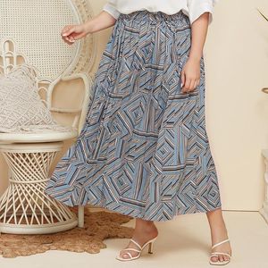 Skirts 2023 Spring And Autumn Large Women's Geometric Print Pleated Half Fairy Blue Plaid Skirt Loose Fit Long Plus Size