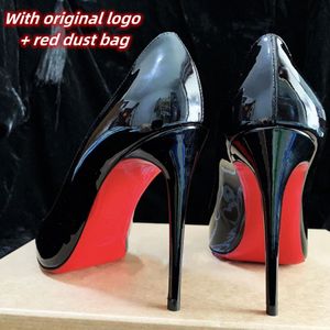 Brand Ladies Dress Shoes Pointed Toe Luxury Brand Red Bright Sole Pumps Sexy 6cm 8cm 10cm 12cm Stiletto Ladies Wedding Shoes 34-44