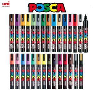 Markörer Japan Uni POSCA Paint Marker Pen Set PC-1M PC-3M PC-5M PC-8K PC-17K 7 8 12 15 21 24 28 29 Färger Ställ in icke-toxiskt vattenbaserad 230612