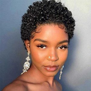 Lace Wigs Short Afro Kinky Curly Pixie Cut Wigs For Women Human Hair Malaysian Remy 180% Density Human Hair Wigs Glueless Machine Made Wig Z0613