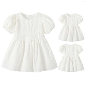 Vestidos para meninas, meninas, crianças, gola redonda, manga curta, vestido princesa liso, renda, bufante, baby bloomers