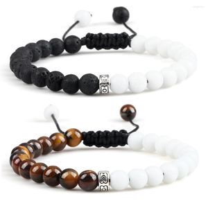 Strand White And Black Bracelets Matte Smooth Round Classic Adjustable Handmade Beaded Bracelet For Men Women Friend Jewelry Gifts