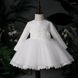 Girl Dresses Cute Baby Party Dress For 1 Year Birthday Frock White Tulle Long Sleeve Toddler Wedding Christening Gown Baptism