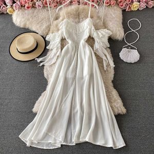 Casual Dresses Lucyever 2022 Summer White Maxi Dress Women Sexy Off Shoulder Strapless Ruffles Beach Dresses Female Elegant Backless Long Dress Z0612