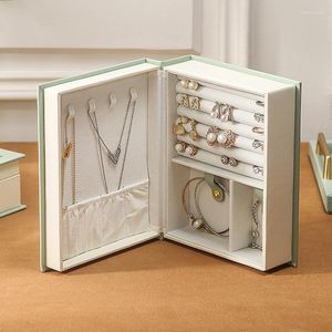 Bolsas para joias 2023 caixa portátil organizador display estojo de viagem caixas criativas livro couro anel colar armazenamento