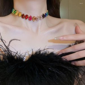 Choker luksusowy kolorowy łańcuch za szyję cyrkonową delikatną biżuterię wykwintne eleganckie wodorek naszyjnik z koralikami dla kobiet wspaniałe dławiki urokowe